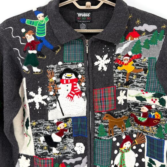 Designers Studio Vintage Winter Wonderland Holiday Cardigan Sweater Size XL - Picture 2 of 7